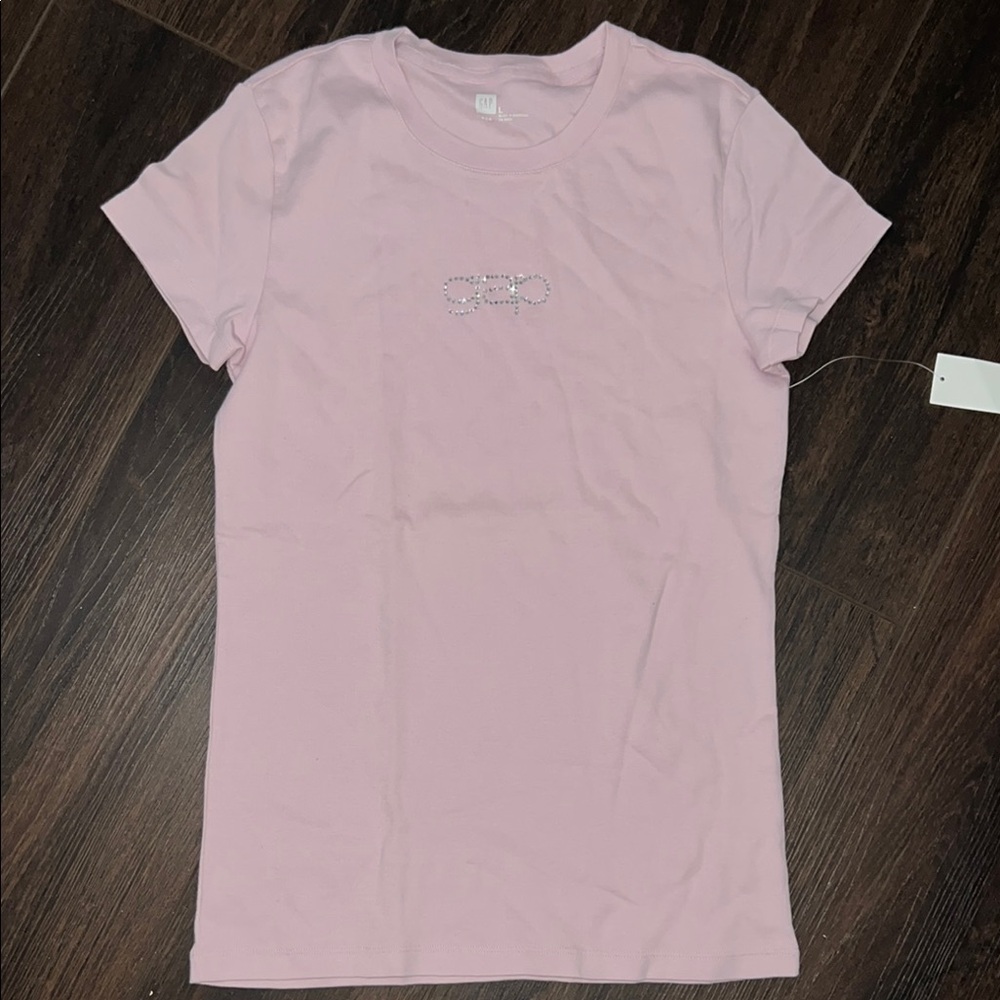 GAP Pink T-Shirt with Rhinestone Logo, Size: Large